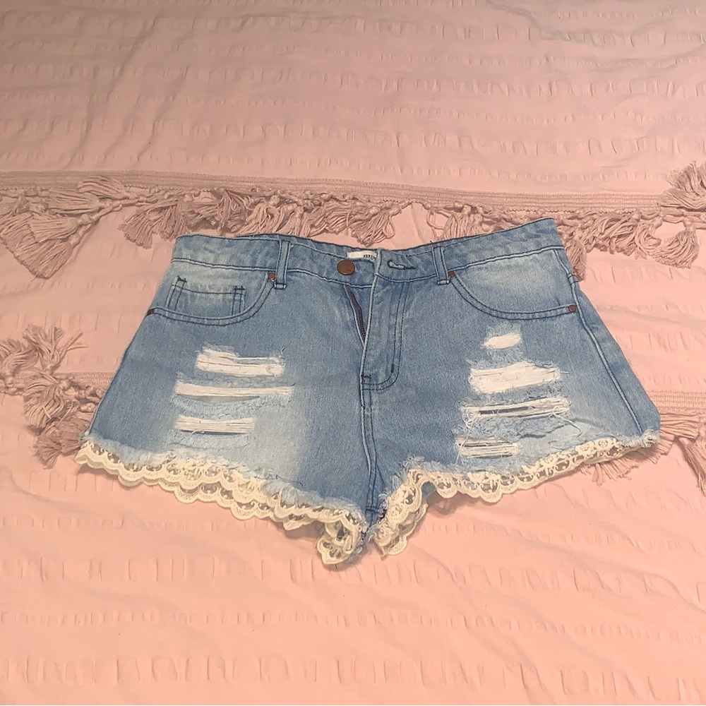 Distressed Sun Wash Jean Shorts